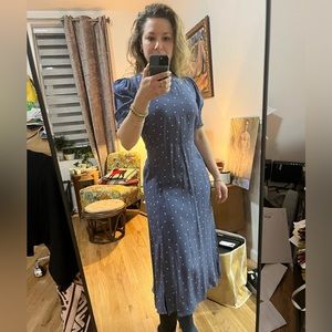 Light blue and white hearts Ann Taylor Loft midi dress